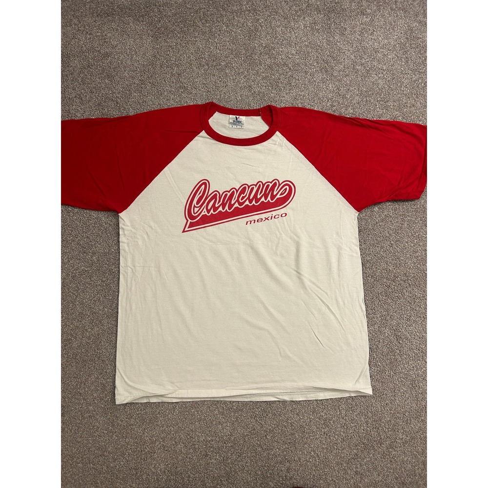 Yazbek Cancun Mexico Raglan Shirt Mens XL White Red Excellent Baseball Tee